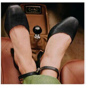 Sezane Emmeline Babies Embossed Black Size US 8 EU 39 Heeled Sandal Pre Owned